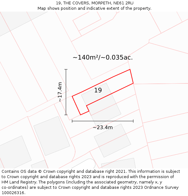19, THE COVERS, MORPETH, NE61 2RU: Plot and title map