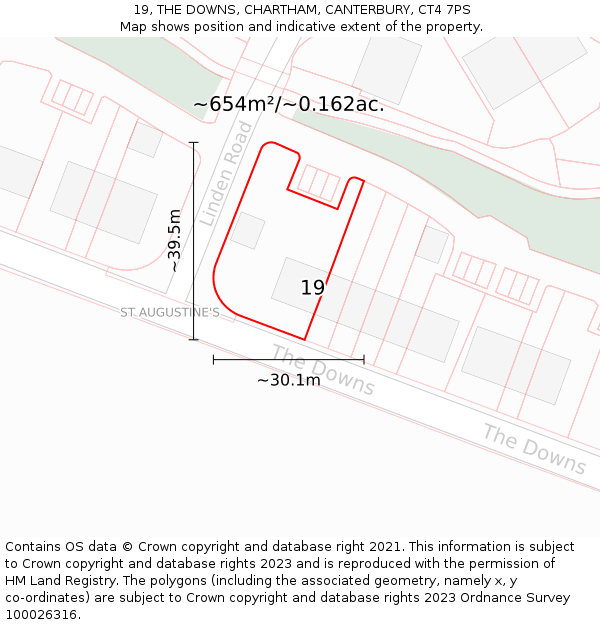 19, THE DOWNS, CHARTHAM, CANTERBURY, CT4 7PS: Plot and title map