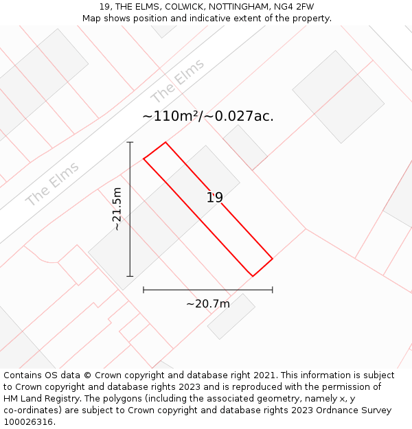 19, THE ELMS, COLWICK, NOTTINGHAM, NG4 2FW: Plot and title map