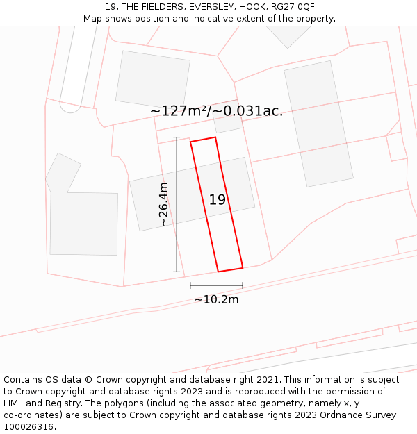 19, THE FIELDERS, EVERSLEY, HOOK, RG27 0QF: Plot and title map
