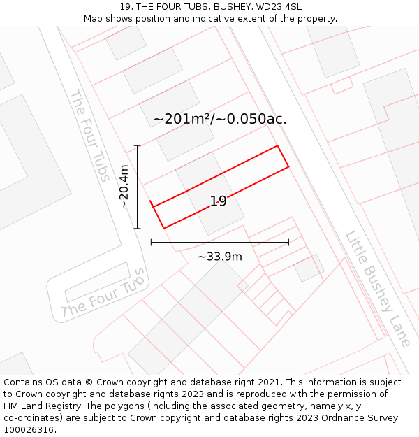 19, THE FOUR TUBS, BUSHEY, WD23 4SL: Plot and title map