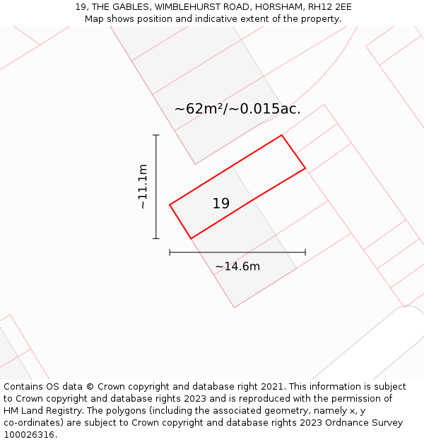 19, THE GABLES, WIMBLEHURST ROAD, HORSHAM, RH12 2EE: Plot and title map
