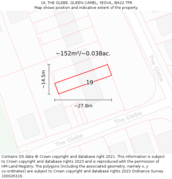 19, THE GLEBE, QUEEN CAMEL, YEOVIL, BA22 7PR: Plot and title map