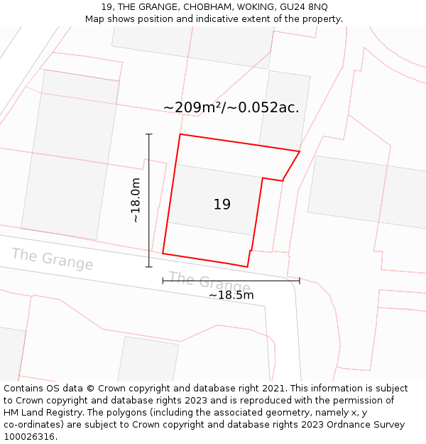 19, THE GRANGE, CHOBHAM, WOKING, GU24 8NQ: Plot and title map