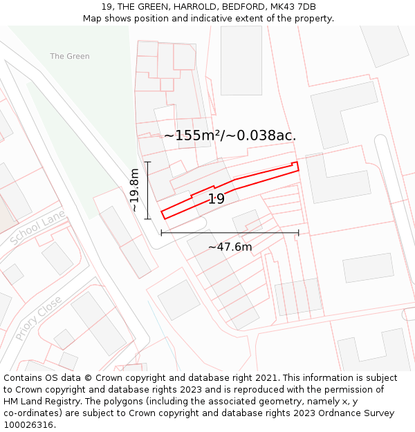 19, THE GREEN, HARROLD, BEDFORD, MK43 7DB: Plot and title map