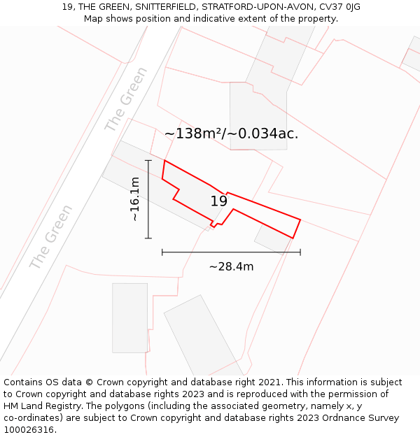 19, THE GREEN, SNITTERFIELD, STRATFORD-UPON-AVON, CV37 0JG: Plot and title map