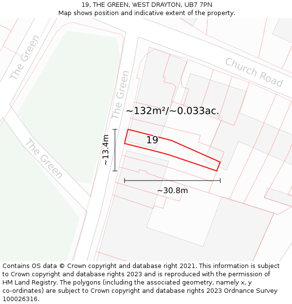 19, THE GREEN, WEST DRAYTON, UB7 7PN: Plot and title map