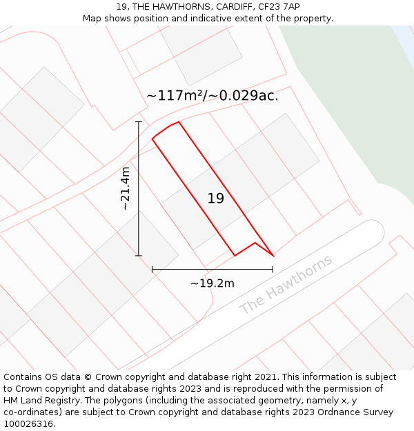 19, THE HAWTHORNS, CARDIFF, CF23 7AP: Plot and title map