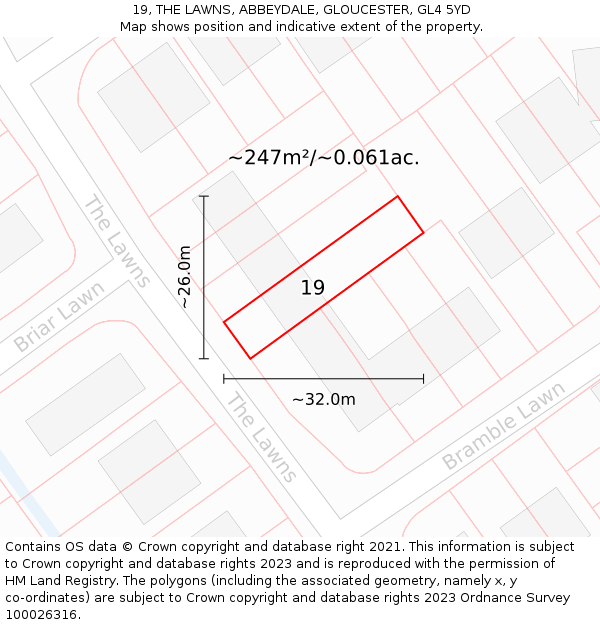 19, THE LAWNS, ABBEYDALE, GLOUCESTER, GL4 5YD: Plot and title map