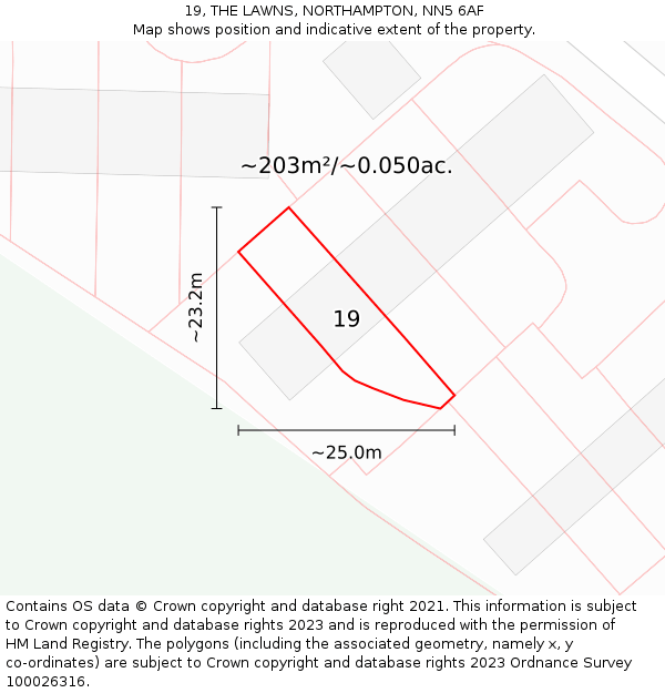 19, THE LAWNS, NORTHAMPTON, NN5 6AF: Plot and title map