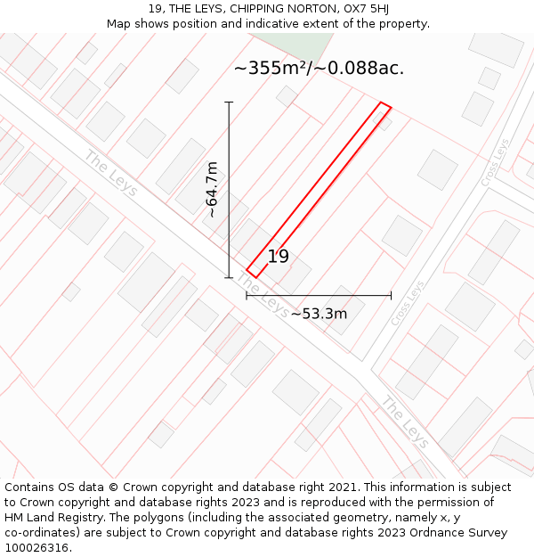19, THE LEYS, CHIPPING NORTON, OX7 5HJ: Plot and title map