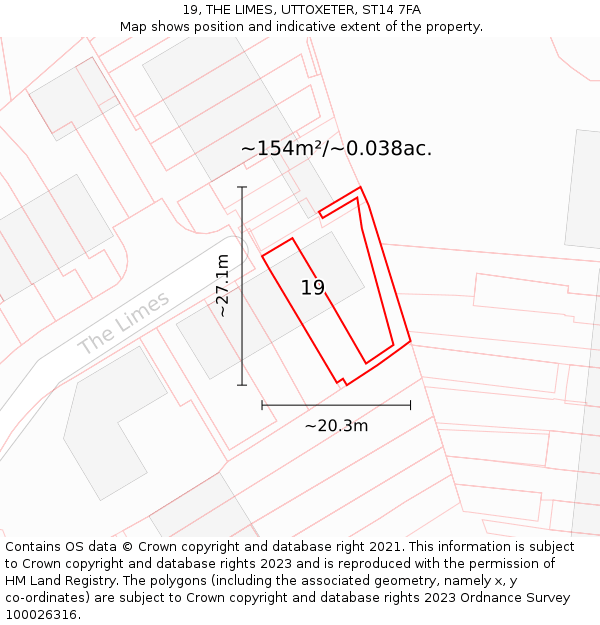 19, THE LIMES, UTTOXETER, ST14 7FA: Plot and title map