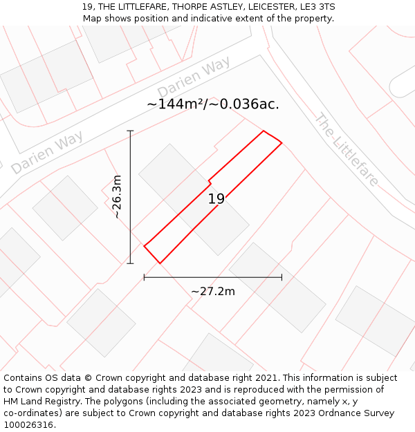 19, THE LITTLEFARE, THORPE ASTLEY, LEICESTER, LE3 3TS: Plot and title map