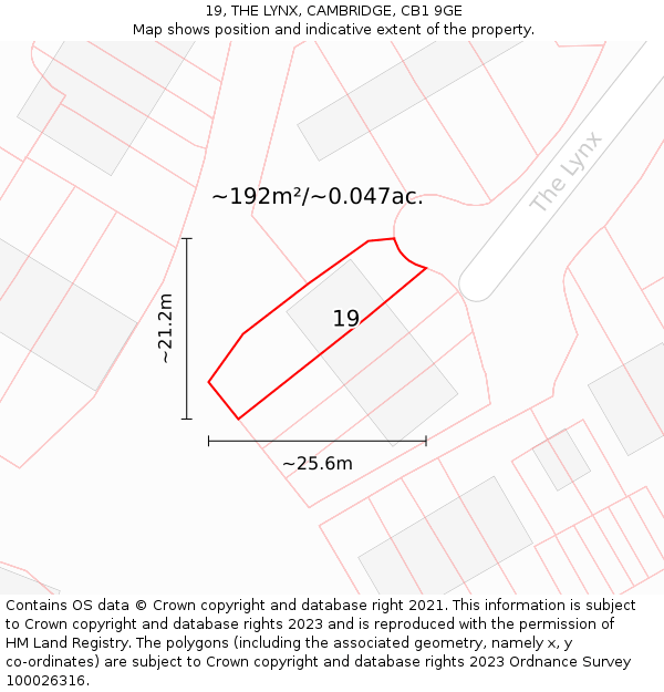 19, THE LYNX, CAMBRIDGE, CB1 9GE: Plot and title map
