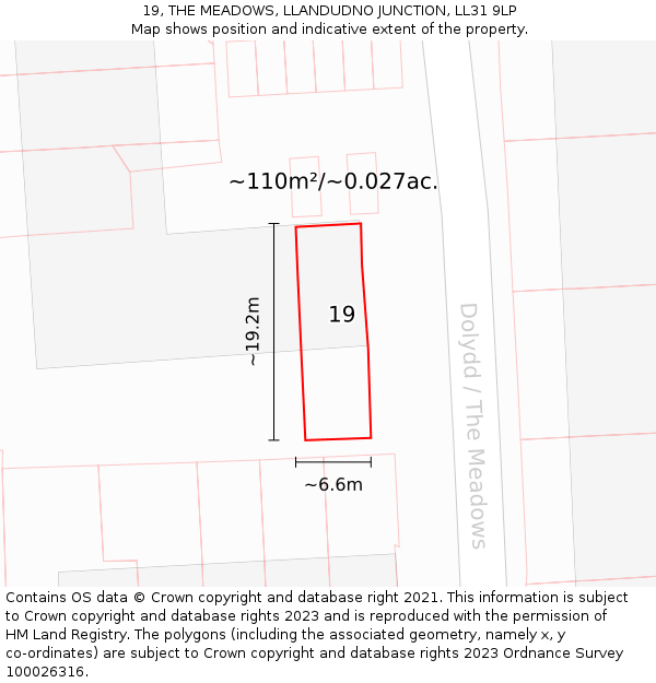 19, THE MEADOWS, LLANDUDNO JUNCTION, LL31 9LP: Plot and title map