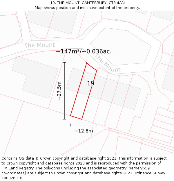 19, THE MOUNT, CANTERBURY, CT3 4AN: Plot and title map