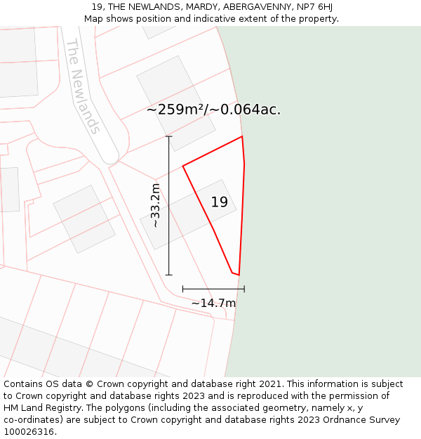 19, THE NEWLANDS, MARDY, ABERGAVENNY, NP7 6HJ: Plot and title map