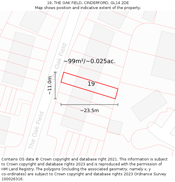 19, THE OAK FIELD, CINDERFORD, GL14 2DE: Plot and title map