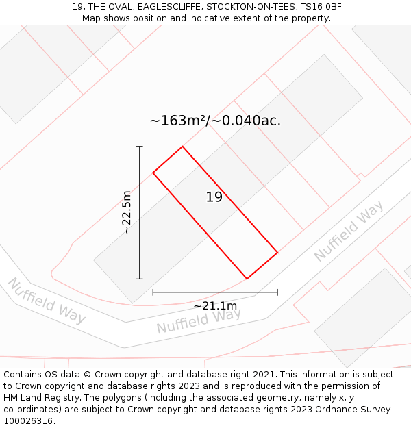 19, THE OVAL, EAGLESCLIFFE, STOCKTON-ON-TEES, TS16 0BF: Plot and title map