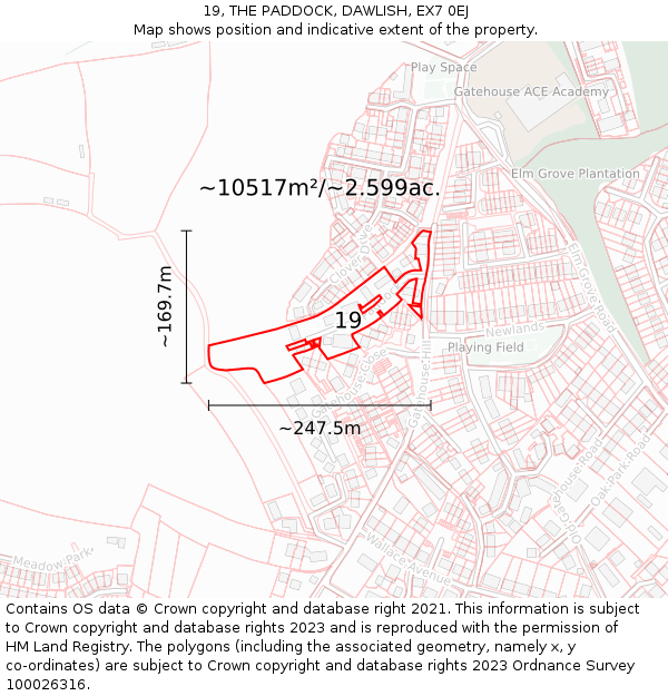 19, THE PADDOCK, DAWLISH, EX7 0EJ: Plot and title map
