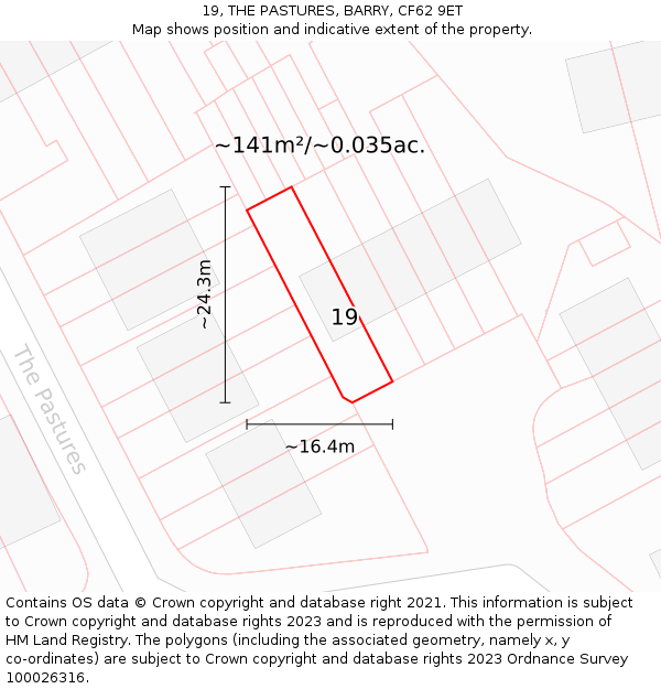 19, THE PASTURES, BARRY, CF62 9ET: Plot and title map