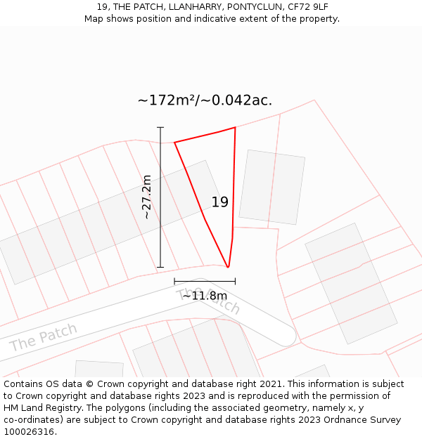 19, THE PATCH, LLANHARRY, PONTYCLUN, CF72 9LF: Plot and title map