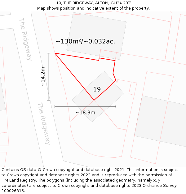 19, THE RIDGEWAY, ALTON, GU34 2RZ: Plot and title map