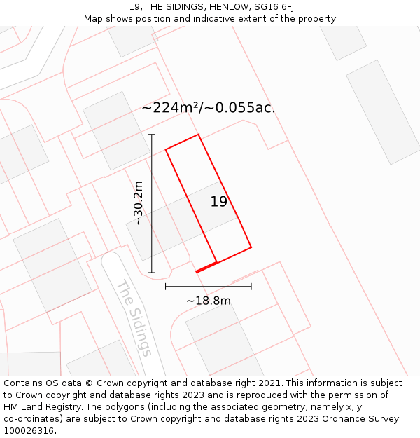 19, THE SIDINGS, HENLOW, SG16 6FJ: Plot and title map