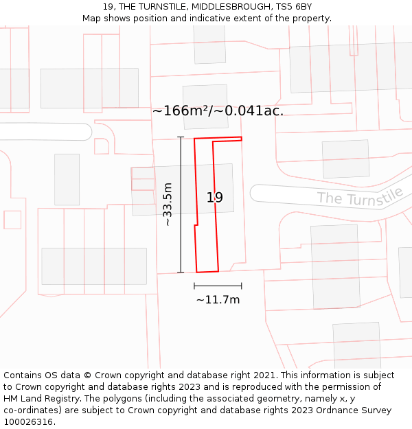 19, THE TURNSTILE, MIDDLESBROUGH, TS5 6BY: Plot and title map