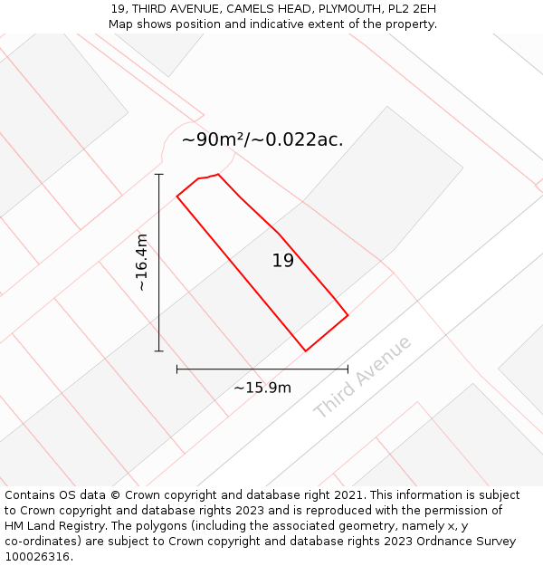 19, THIRD AVENUE, CAMELS HEAD, PLYMOUTH, PL2 2EH: Plot and title map