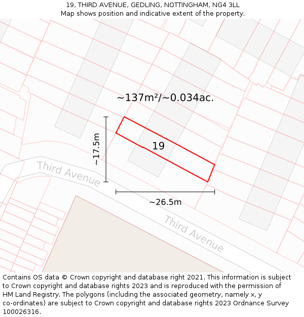 19, THIRD AVENUE, GEDLING, NOTTINGHAM, NG4 3LL: Plot and title map