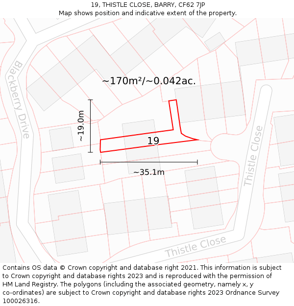 19, THISTLE CLOSE, BARRY, CF62 7JP: Plot and title map