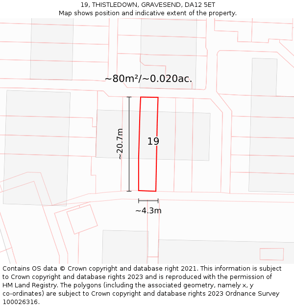 19, THISTLEDOWN, GRAVESEND, DA12 5ET: Plot and title map
