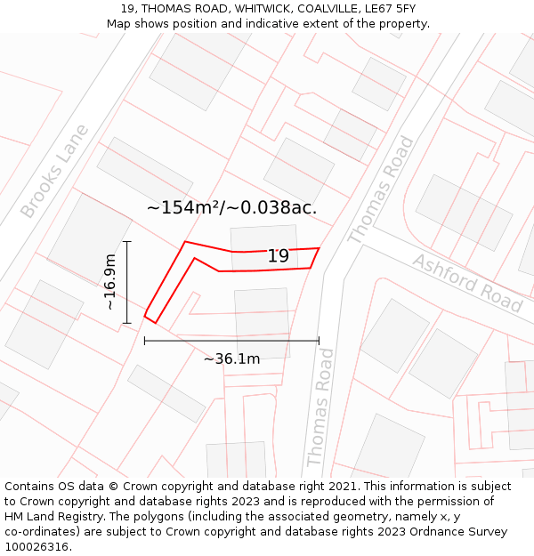 19, THOMAS ROAD, WHITWICK, COALVILLE, LE67 5FY: Plot and title map