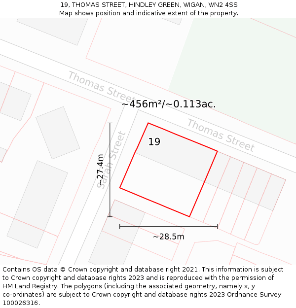 19, THOMAS STREET, HINDLEY GREEN, WIGAN, WN2 4SS: Plot and title map