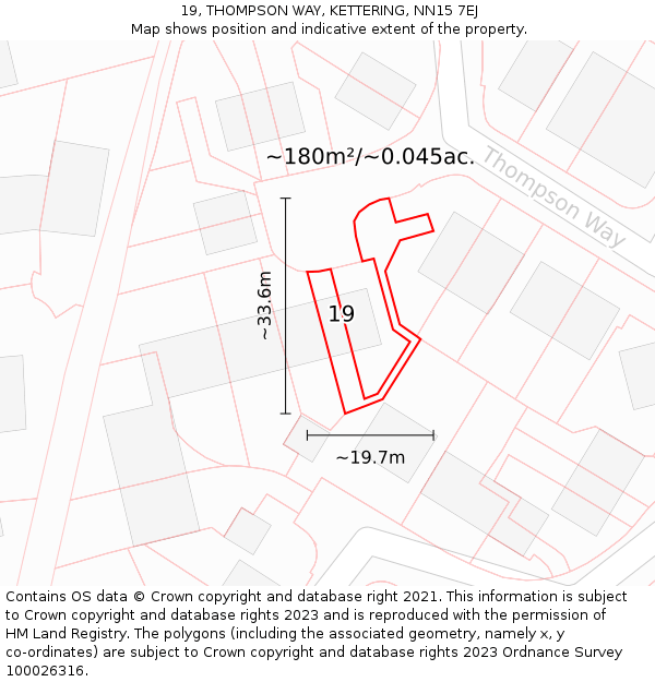 19, THOMPSON WAY, KETTERING, NN15 7EJ: Plot and title map