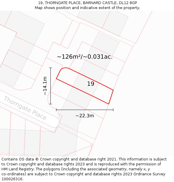 19, THORNGATE PLACE, BARNARD CASTLE, DL12 8GP: Plot and title map