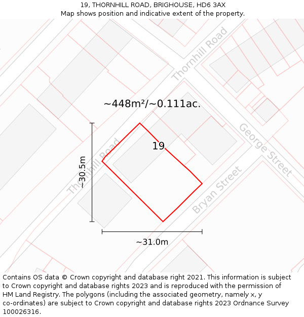 19, THORNHILL ROAD, BRIGHOUSE, HD6 3AX: Plot and title map
