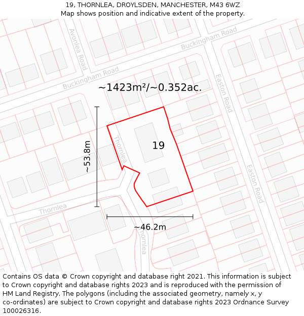 19, THORNLEA, DROYLSDEN, MANCHESTER, M43 6WZ: Plot and title map