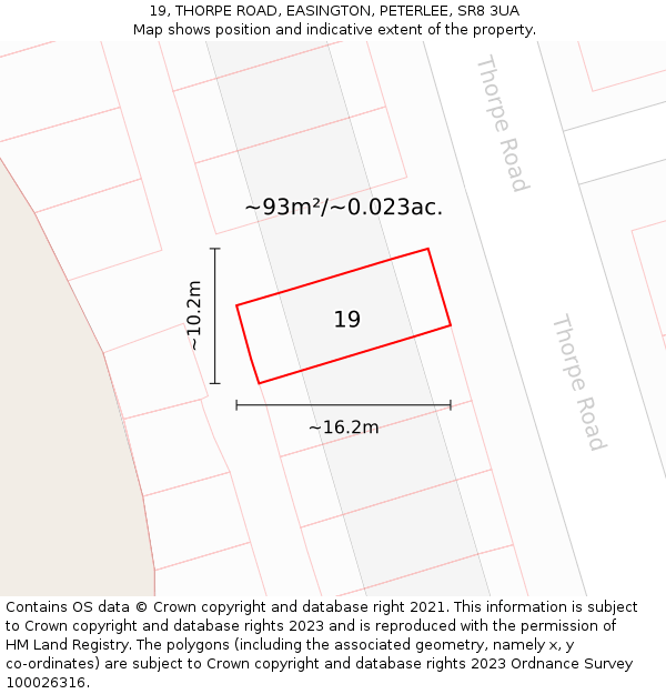 19, THORPE ROAD, EASINGTON, PETERLEE, SR8 3UA: Plot and title map
