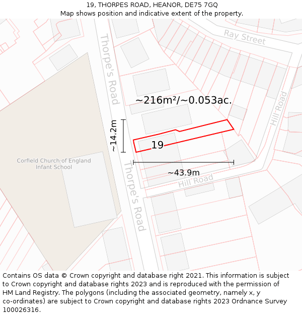 19, THORPES ROAD, HEANOR, DE75 7GQ: Plot and title map