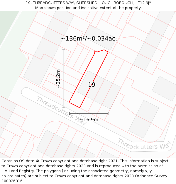 19, THREADCUTTERS WAY, SHEPSHED, LOUGHBOROUGH, LE12 9JY: Plot and title map