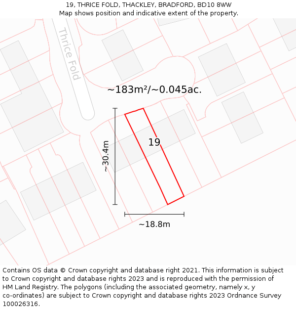 19, THRICE FOLD, THACKLEY, BRADFORD, BD10 8WW: Plot and title map