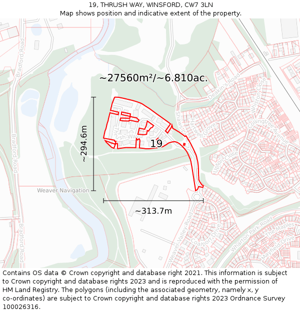 19, THRUSH WAY, WINSFORD, CW7 3LN: Plot and title map