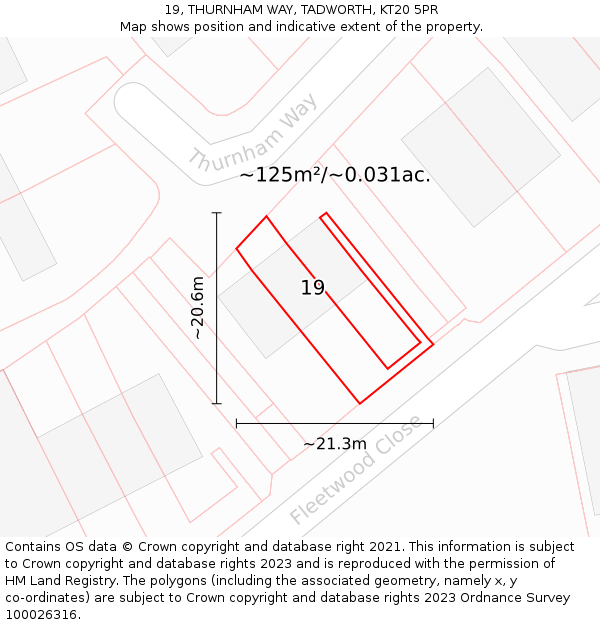 19, THURNHAM WAY, TADWORTH, KT20 5PR: Plot and title map
