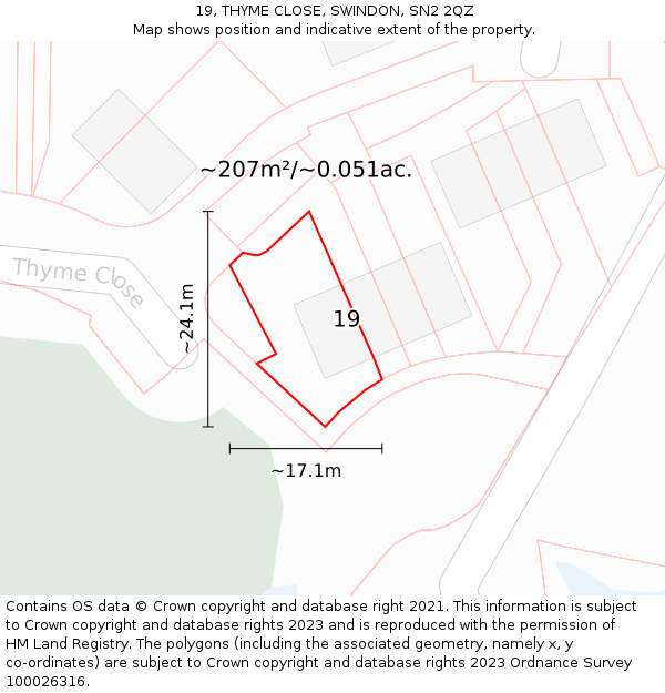 19, THYME CLOSE, SWINDON, SN2 2QZ: Plot and title map