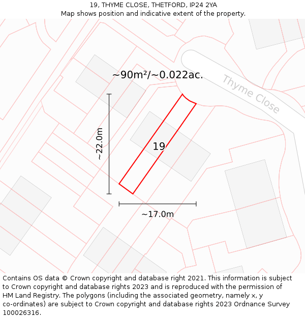 19, THYME CLOSE, THETFORD, IP24 2YA: Plot and title map