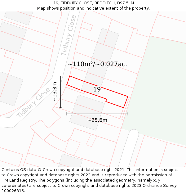 19, TIDBURY CLOSE, REDDITCH, B97 5LN: Plot and title map