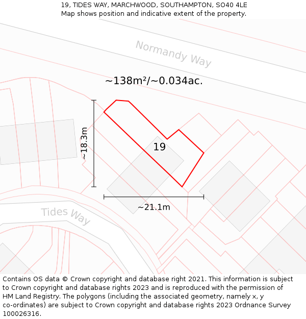 19, TIDES WAY, MARCHWOOD, SOUTHAMPTON, SO40 4LE: Plot and title map