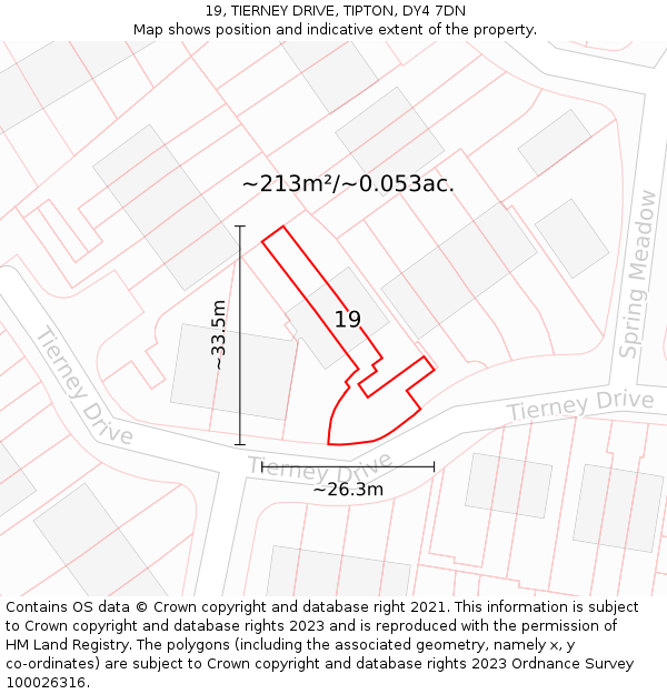 19, TIERNEY DRIVE, TIPTON, DY4 7DN: Plot and title map